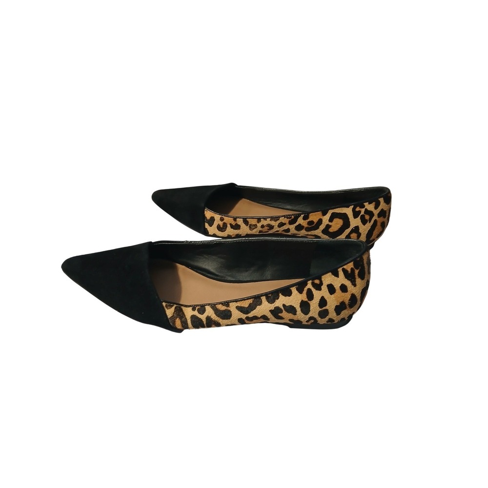 Crown Vintage Women Leopard Calf Hair Black Suede Pointed Toe Flasize 8.5 - Picture 2 of 5